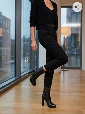 Authentic PRADA Milano Black Leather Ankle Boots, Size 38
